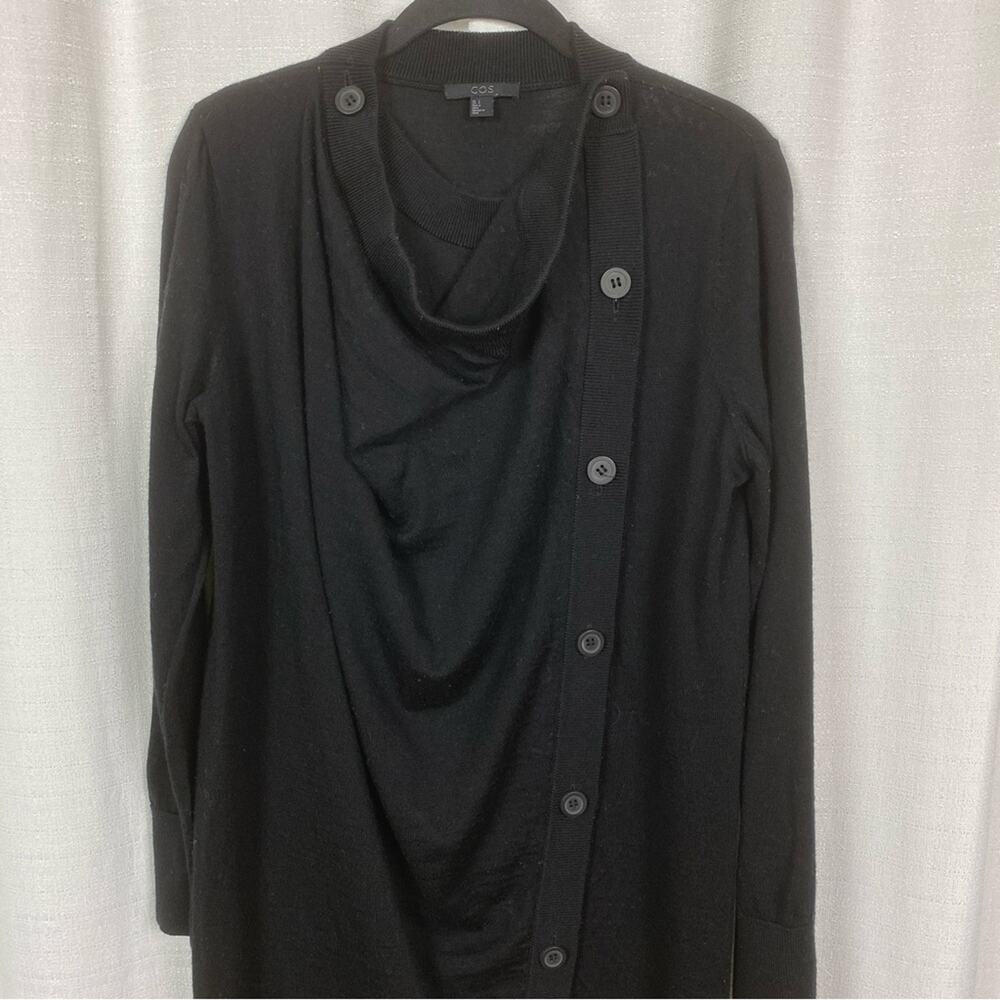 Cos Black Wool Button Front Sweater Tunic Dress S… - image 7